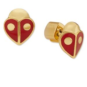 Gold-Tone Red Heart Ladybug Stud Earrings